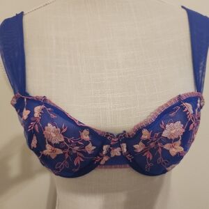 Floral Embroidered Bra in Blue and Pink